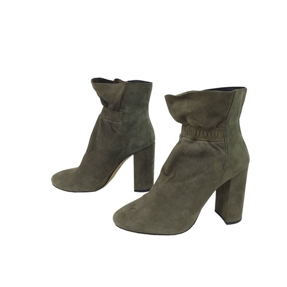 Botkier Rylie Green Suede Ankle Boots Leather Booties Block Heels Size 7 Boho - Picture 10 of 12